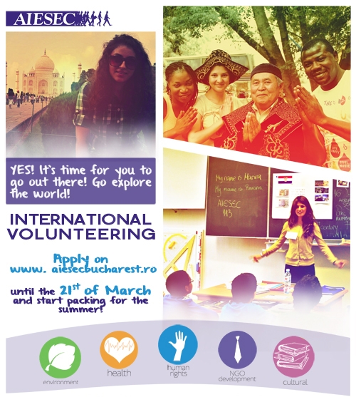 Au început înscrierile pentru programul internaţional de voluntariat oferit de AIESEC Bucureşti